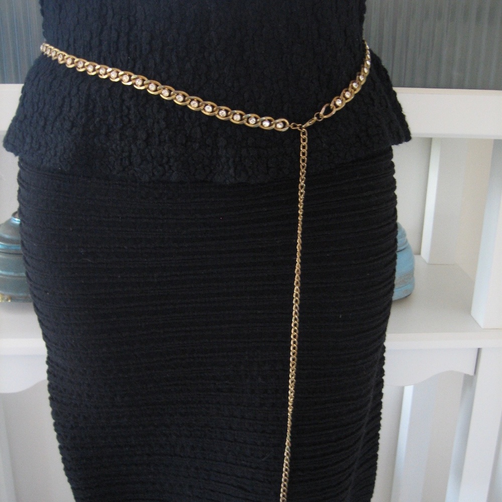 Metal Gold Belt Rhinestone Drop Chain Vintage